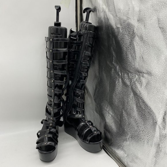 FSJ Black Knee High Gladiator Sandals Platform - Picture 3 of 9